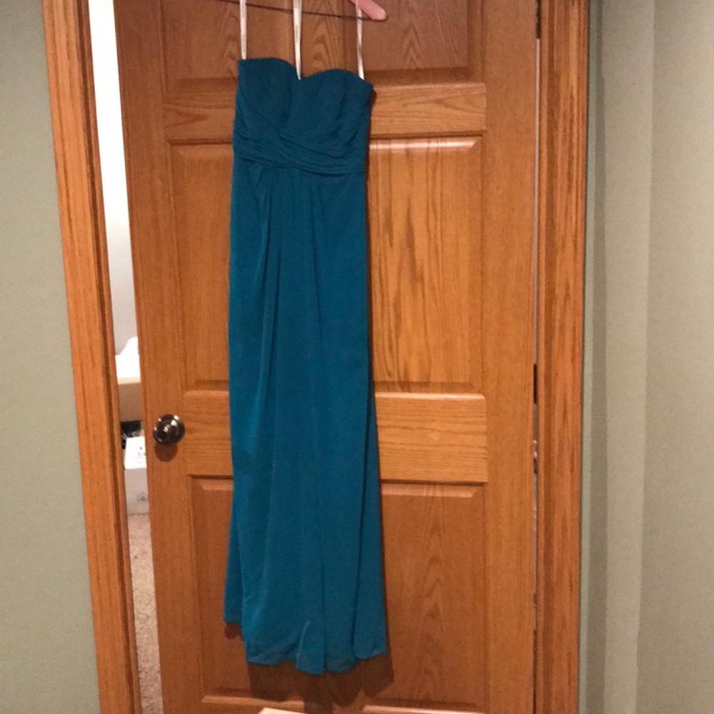 Long Strapless Chiffon Dress and Pleated Bodice